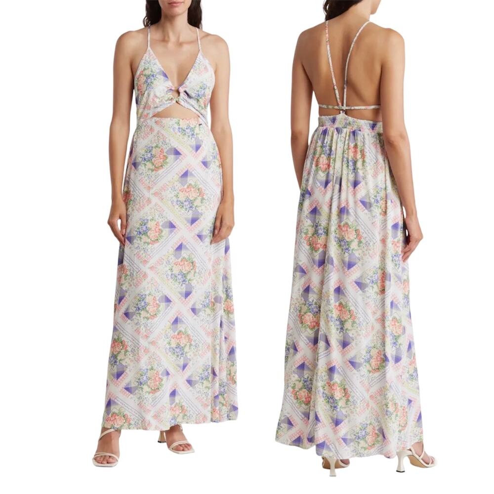 Maaji Countryside Aurora Floral V-Neckline Maxi Cover Up Dress Size Medium NWT